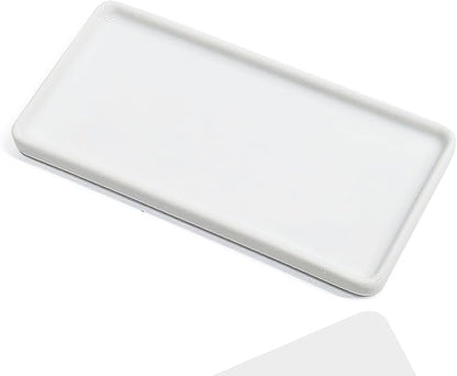 6.4" Porcelain Small Bathroom Tray, Ceramic Countertop and Vanity Tray for Cosmetics, Perfume, Jewelry, Candle - Kitchen Soap Tray for Kitchen Counter (White)