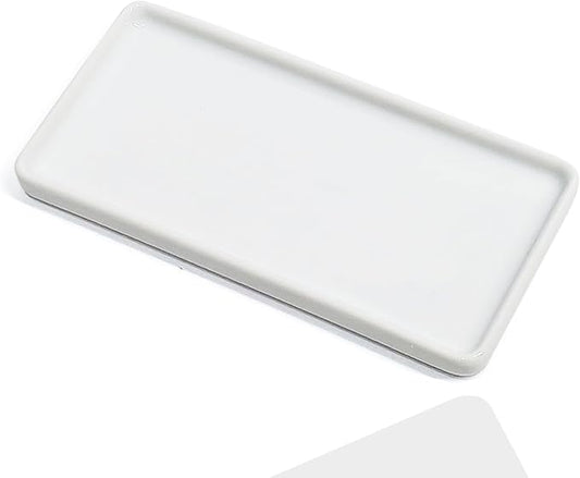6.4" Porcelain Small Bathroom Tray, Ceramic Countertop and Vanity Tray for Cosmetics, Perfume, Jewelry, Candle - Kitchen Soap Tray for Kitchen Counter (White)