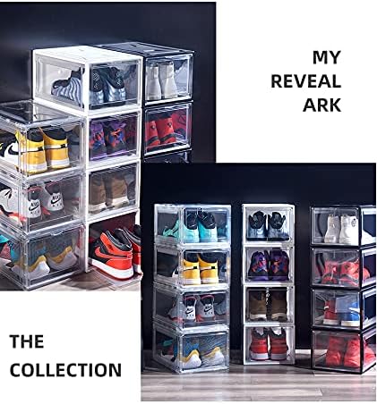 Magnetic Shoe Storage Boxes Stackable Front Open Acrylic Organizer Sneaker Display Case for Shoe or Collections Clear Closet Shelf (Clear)