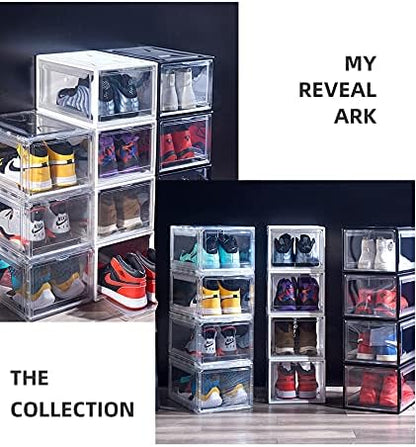 Magnetic Shoe Storage Boxes Stackable Front Open Acrylic Organizer Sneaker Display Case for Shoe or Collections Clear Closet Shelf (Clear)
