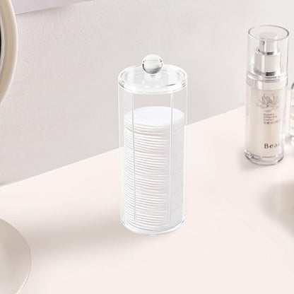 Acrylic Cotton Rounds Holder with Lid for Vanity, Facial Makeup Remover Pads Organizer, Clear Round Cosmetic Storage Display Cases