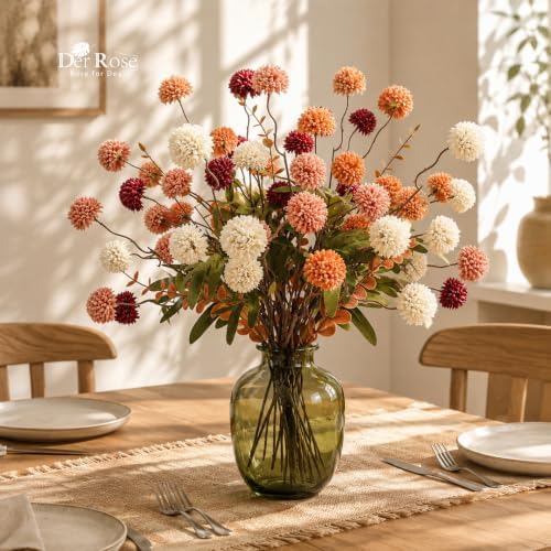 Der Rose 18 Pcs Artificial Fall Flowers Silk Mums for Autumn Decor - Image 2