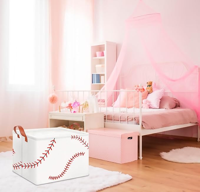 CLOCOR Rectangular Storage Basket Empty,Gift Basket,Waterproof Storage Bin with Handles,Room Decor(Baseball Stitching)