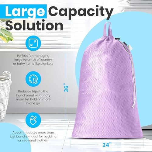 Handy Laundry XL Heavy Duty Mesh Laundry Bag 24x36 in, Drawstring Purple - Image 2