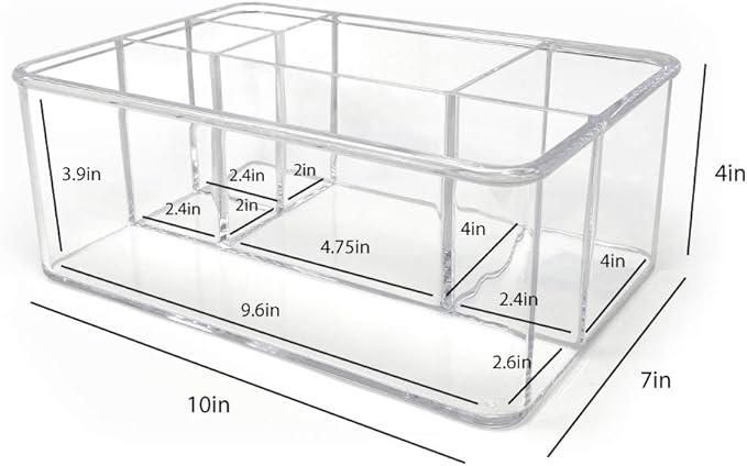 Isaac Jacobs 5-Compartment Clear Acrylic Organizer (10” L x 7” W x 4” H), Makeup Brush Holder, Tall Slot, Multi-Sectional Tray, Storage Solution for Makeup, School, Crafts, Office Supplies & More