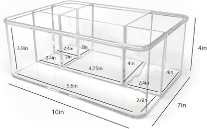 Isaac Jacobs 5-Compartment Clear Acrylic Organizer (10” L x 7” W x 4” H), Makeup Brush Holder, Tall Slot, Multi-Sectional Tray, Storage Solution for Makeup, School, Crafts, Office Supplies & More