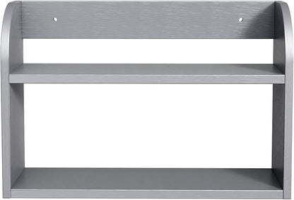 ROMGUAR CRAFT 2 Tier Bamboo Spice Rack, Countertop or Wall Mounting Wood Spice Jars Organizer Shelf for Kitche, Pantry (Grey)
