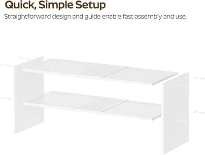 YATINEY Expandable Shoe Rack, 2-Tier Adjustable Entryway Shoe Organizer, Stackable Closet Shoe Rack for Small Space, Compact Shoe Shelf Storage for Garage Holds Up to 12 Pairs, White SS03WW