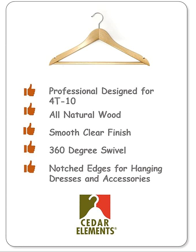Kids Hangers (Natural Wood, Children Hangers 4T-10)