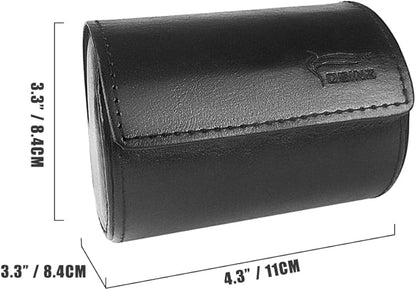Leather Tie Case Box Organizer for Men's Necktie and Bow Tie Storage Travel Gift Box (round button, Black, 4.3" x 3.3" x 3.3")