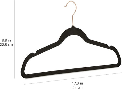 Amazon Basics Slim Velvet Non-Slip Space Saving Suit Clothes Hangers for Closet Organization, Black/Rose Gold, 50-Pack