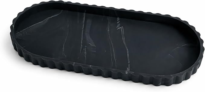 Silicone Bathroom Tray, Small Vanity Organizer, Rectangle Sink Caddy Sponge Holder Kitchen Counter Decor for Dish Soap, Perfume, Candle (Black)