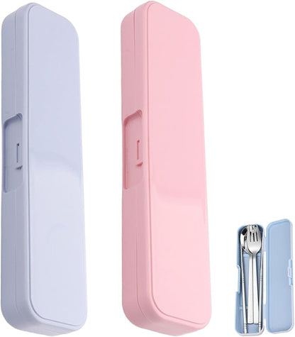 Kakalote 2 Pcs Portable Cutlery Case, Simple Reusable Camping Cutlery Case for Travelling, Work and School (Blue+Pink)
