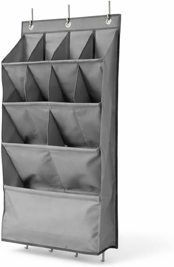 Over the Door Shoe Organizer, Hanging Closet Organizer with Deep Pockets, 900D Oxford Fabric, Heavy-Duty Hooks, Space Saving Storage for Shoes, Bags, Accessories – Gray, 15 Pockets