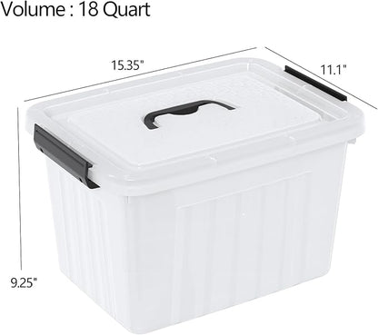 18 Quart Clear Plastic Storage Box with Handle, Latching Bins with Lid, 4 Packs