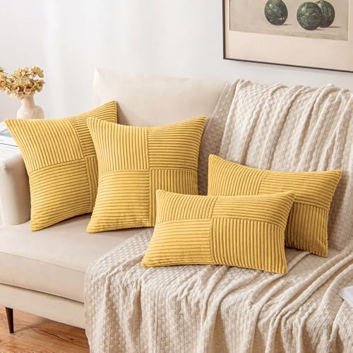 MIULEE Golden Mustard Decorative Euro Sham Pillow Covers 24x24 Inch 2 Pack - Image 4
