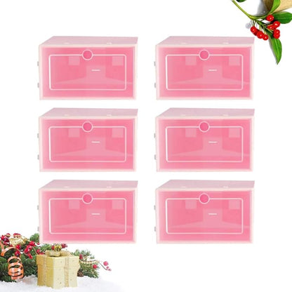 Cabilock 6pcs Transparent Pink Shoe Box Stackable Foldable Storage Shoe Box Clear Plastic Shoe Boxes Shoes Boxes for Home Room Sneakers High Heels Slippers