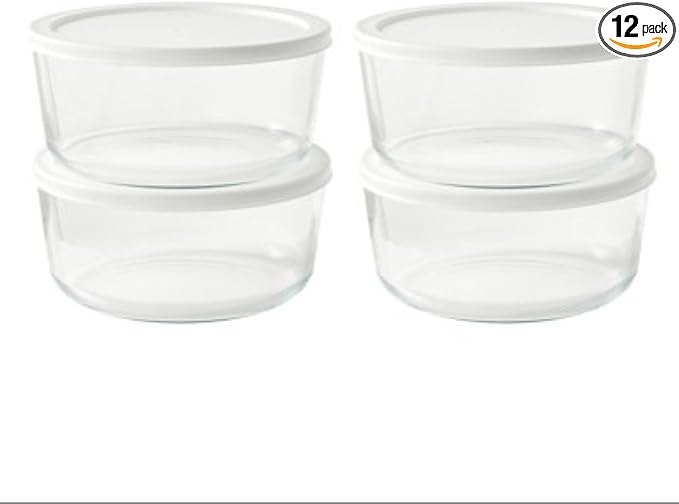 8-Piece Glass Food Storage Containers Set (4 Containers + 4 BPA-Free Lids) | 6.5-Cup, Leakproof | Microwave, Freezer, Oven & Dishwasher Safe | Ideal for Meal Prep & Pantry Organization, White