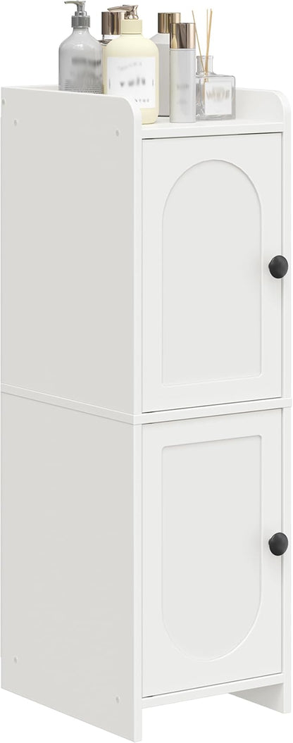 CHOEZON Toilet Paper Cabinet, Small Corner Floor Cabinet, Freestanding Toilet Paper Storage Cabinet with 2 Doors, Narrow Bathroom Cabinet, for Small Spaces, Bathroom, Living Room, Kitchen, White
