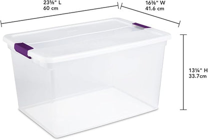 Sterilite 66 Qt ClearView Latch Storage Box, Stackable Bin with Latching Lid, Organize Clothes, Blankets, Items in Closet, Clear Base and Lid, 24-Pack