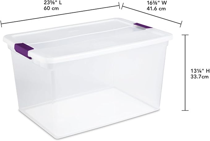 Sterilite 66 Qt ClearView Latch Storage Box, Stackable Bin with Latching Lid, Organize Clothes, Blankets, Items in Closet, Clear Base and Lid, 12-Pack