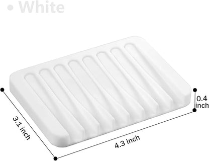 Self Draining Soap Dishes, 3 Pcs Silicone Soap Saver, Waterfall Drainer Soap Holder for Bathroom, Extend Soap Life, Keep Soap Bars Dry Clean & Easy Cleaning (White)