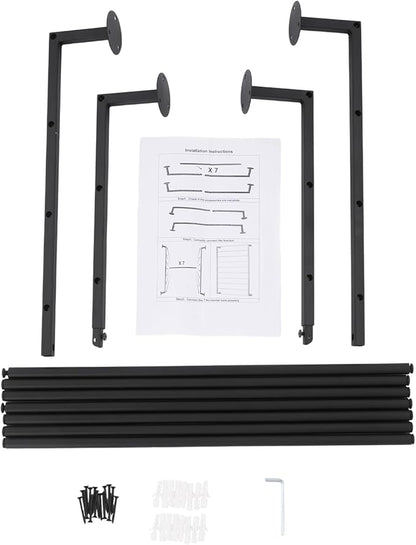 Wall Mounted Display Rack, 7-Tier Wall Mounted Scarf Rack, Black Towels Storage Rack, Wrapping Paper Ribbon Organizer, Metal Wall Display Rack for Bedroom, Retail Store, Flower Shop