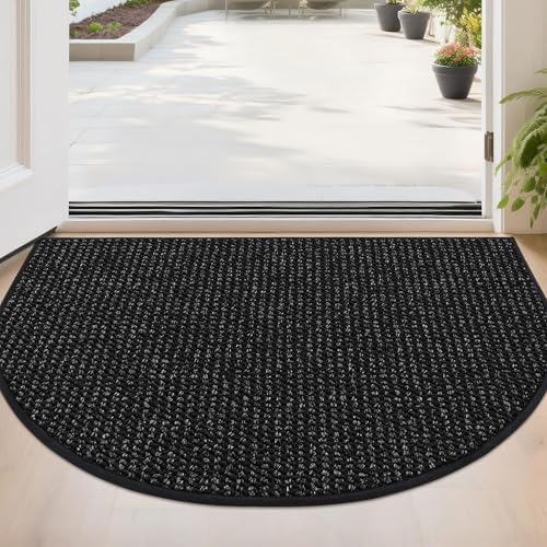BEQHAUSE Dirt Trapper Door Mat 24" x 36" Half Circle Non Slip Rugs, Black by BEQHAUSE