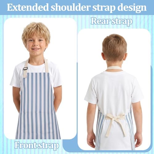 Kids Apron for Cooking Adjustable Striped Kids Apron with Pockets - Image 4