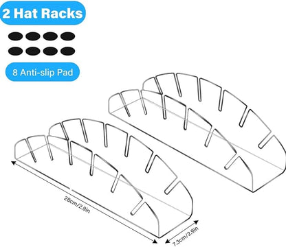 New 2Pcs Fan-Shaped Hat Organizer for Baseball Caps Display & Holder- No Install Acrylic Hat Holder for 12 Baseball Caps - Hat Rack Storage for Bedroom, Closet, Dresser, Entrance (Clear)
