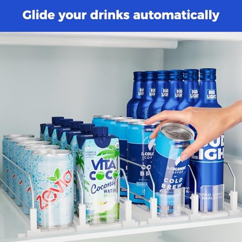 Puricon Drink Organizer for Fridge Pusher Glide Bundle with Acrylic Disposable Facial Towels Holder