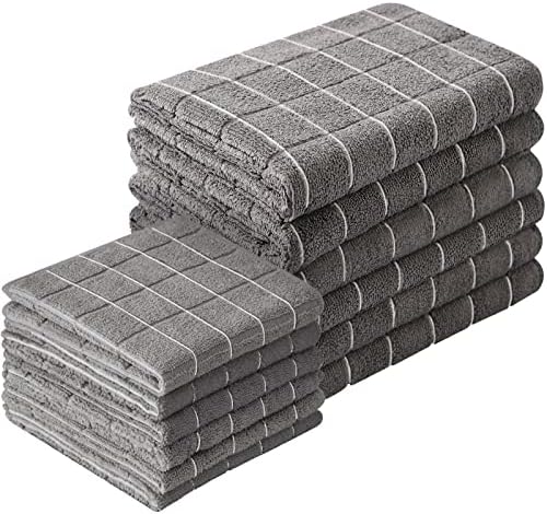 Puomue Microfiber Kitchen Towels and Dishcloths Set, 26 X 18 Inch and 12 X 12 Inch, Set of 12 Bulk Lint Free Dish Towels for Drying Dishes, Grey by Puomue