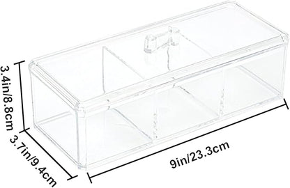Square Qtip Holder Dispenser, 3 Compartments Cotton Ball Holder, Bathroom Canisters for Cotton Swab, Ball, Cottons Pad Organizer, Clear Acrylic Containers with Lid for Bathroom Vanity Countertop