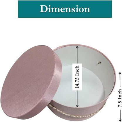 Sarah's Hat Boxes Classic Pink Hat Box – 14.75" x 7.5" (Dia. x Ht.) Handmade in USA – Odorless Non-Toxic Adhesive, Cording Handle – Premium Storage for Hats & Accessories