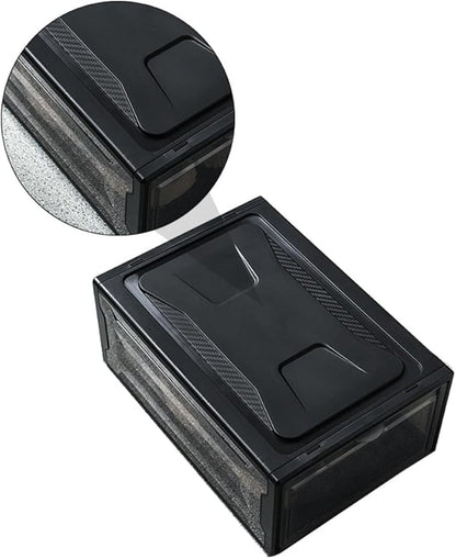 BESPORTBLE Transparent Stackable Shoe Storage Box with Locking Clip Compact Dark Organizer for Sneakers Socks Handbags Office Items Space-saving Household Shoe Container for Easy Access and