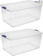 105 Quart Storage Bins with Lids, 2 Pack, Clear Plastic Containers, Stackable Tote Box Organizers for Home Garage Office Closet