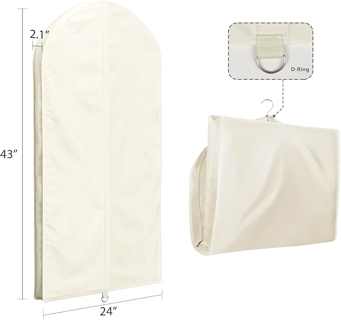 Univivi Premium Breathable Oxford Dress Cover Garment Bag, 43 inch Garment Bag for Hanging Clothes, Garment Covers for Closet Clothes Storage, Dress Bag for Dress, Jacket,Suits, Coats - Beige,2 Pack