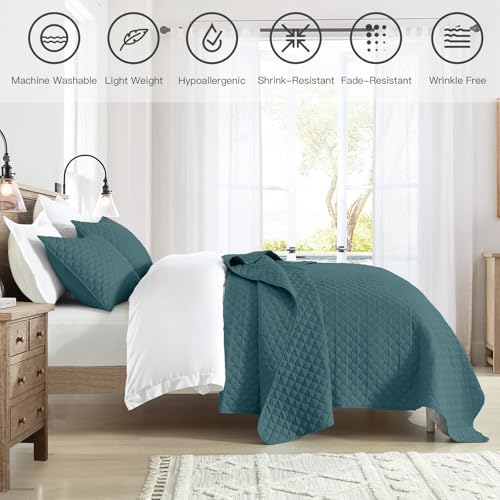 HORIMOTE HOME Quilt Queen Size Teal Blue, Lightweight Quilts for Summer Ultra-Soft Microfiber Modern Style Quilted Clouds Pattern Bedspread Quit Set 3 Pieces(1 Quilt and 2 Pillow Shams) - Image 6