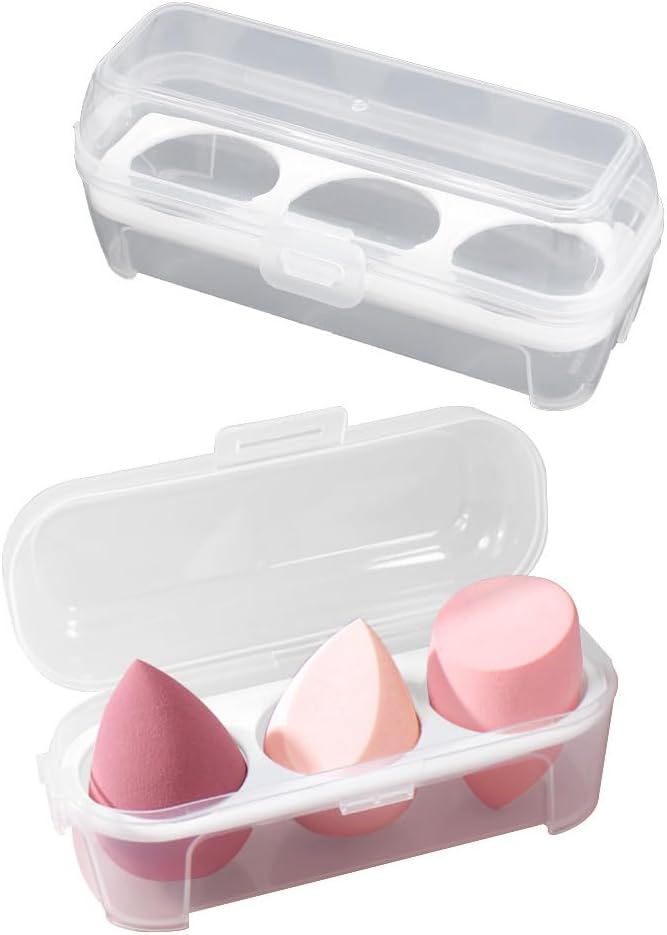 2 Pack Makeup Sponge Holder 3 Slot Container Beauty Sponge Case Powder Puff Storage Organizer Hard Protective Carrying Box Carrier for Beauty Makeup Blenders Set Blending Egg Travel Cosmetic
