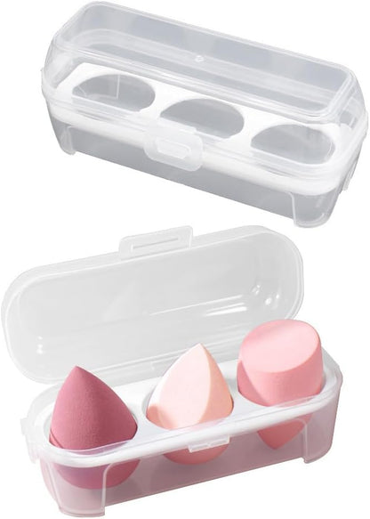2 Pack Makeup Sponge Holder 3 Slot Container Beauty Sponge Case Powder Puff Storage Organizer Hard Protective Carrying Box Carrier for Beauty Makeup Blenders Set Blending Egg Travel Cosmetic