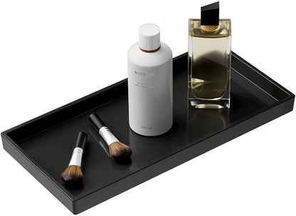 Vanity and Bathroom Tray, 9.8" ABS Countertop Organizer,Waterproof Vanity Tray for Toilet Tank,Perfume,Soap,Keys,Bathroom Accessories,Kitchen and Bath Trays,Non Slip Small Trays,Black
