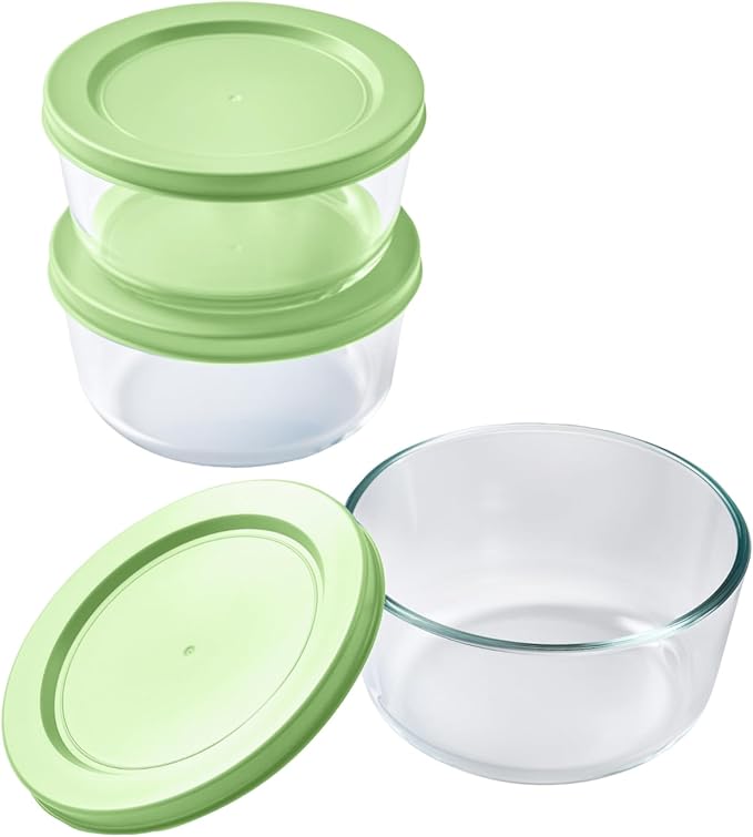 6-Piece Glass Food Storage Containers Set (3 Containers + 3 BPA-Free Lids) | 2-Cup, Leakproof | Microwave, Freezer, Oven & Dishwasher Safe | Ideal for Meal Prep & Pantry Organization, Pistachio