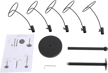 DYRABREST 5 Round Hooks Hat Stand, 28" H Metal Hats and Wigs Display Rack with Adjustable Height, Baseball Cap Organizer Headwear Rack for Home Closet Retail Store (Black, 5 Hooks)