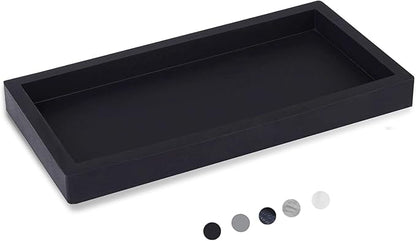 Small Silicone Bathroom Vanity Tray Rectangle Soap and Sponge Holder Kitchen Sink Organizer for Scrubber, Lotion Bottles, Perfume, Jewelry, Candle, Key Trinket Ring, Black