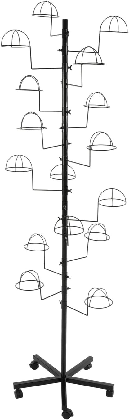 Freestanding Hat Rack Stand with Wheels,Metal Hat Organizer Rack with 16 Adjustable Circular Hooks,Floor Standing Hats Tree Display Stand (Black)