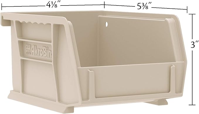 Akro-Mils 30210 AkroBins Plastic Storage Bins, Space-Saving Stackable Bins for Garage, Pantry, Craft Organization, 5" x 4" x 3", Grey, 6-Pack