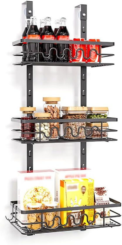 GarveeHome Over The Door Storage Rack, 3 Layers Metal Pantry Door Organizer Wall Mounted Behind Door Storage Cabinet Over The Door Pantry Organizer for Kitchen Bathroom Easy to Install