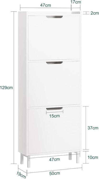 SoBuy Narrow Shoe Cabinet Entryway with 3 Flip-Drawers, Slim Freestanding Shoe Organizer, Space-Saving Hidden Shoe Storage Rack for Hallway or Closet, White FSR151-H-W