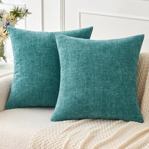 MIULEE Soft Chenille Throw Pillow Covers Teal 18x18 Inch Pack of 2 by MIULEE