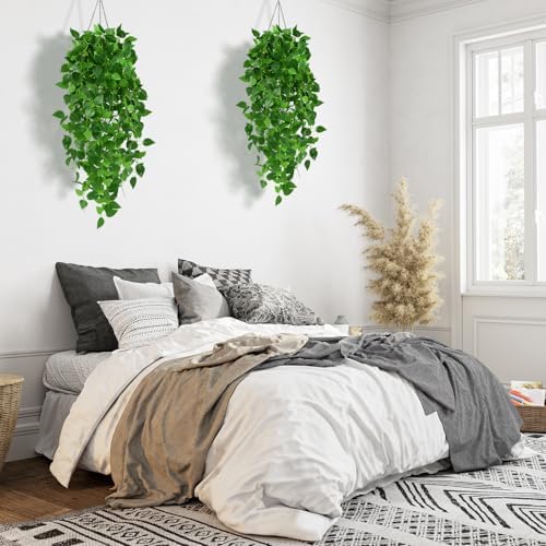 Pothos Vines Artificial 6 Pack, 40" Fake Hanging Plants for Wall Decor Indoor, Green Heart-Leaf Vines for Wall Backdrop Living Room Bedroom Party Decor - Image 3